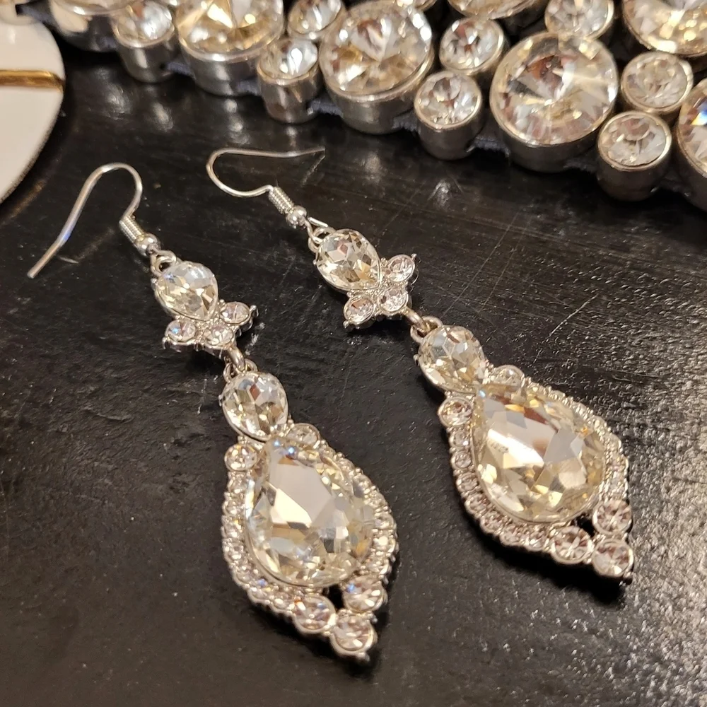 Vintage Aurora Borealis Crystal Silver Chandelier Drop Earrings